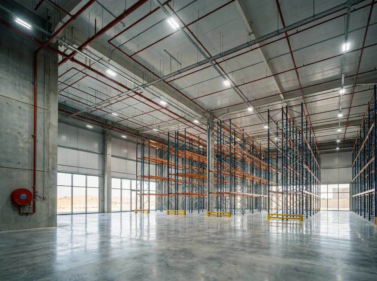 Fire protection system in an industrial warehouse